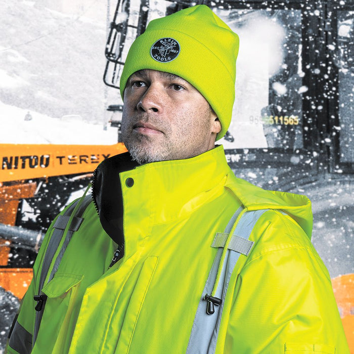 Klein Tools 60568 Heavy Knit Hat, High-Visibility Yellow, Patch Logo