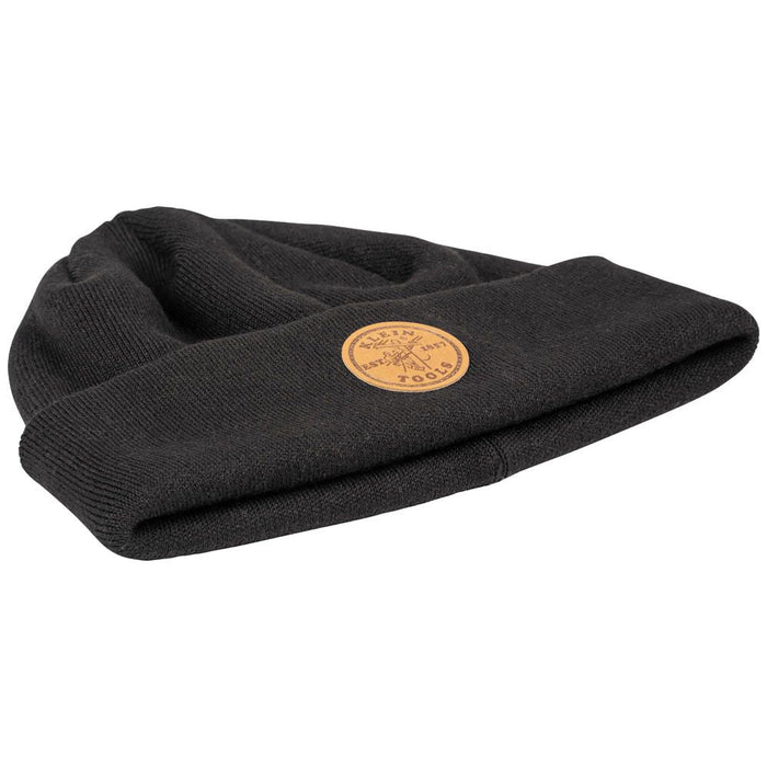 Klein Tools 60569 Heavy Knit Hat, Black, Leather Logo