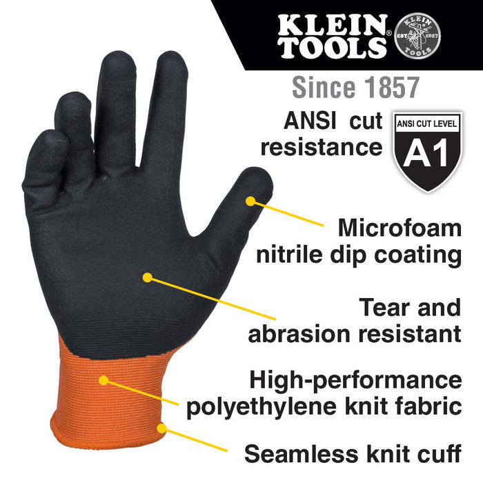 Klein Tools Knit Dipped Gloves, Cut Level A1, Touchscreen - 2-Pair