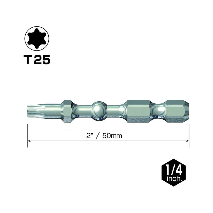 Vessel Tools IBTX2550P25K Impact Ball Torsion Bits T25 x 50, 25 Pack