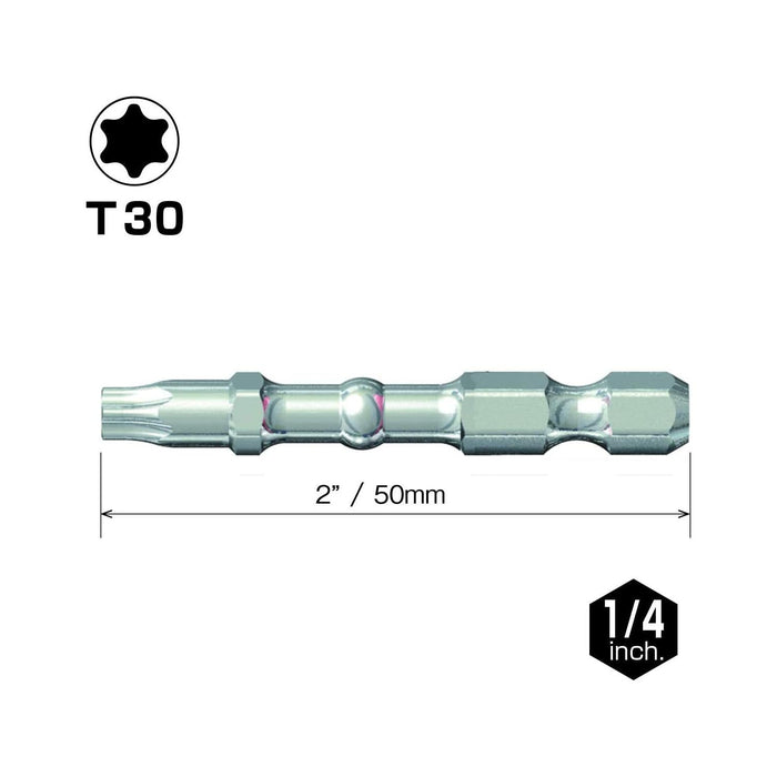 Vessel Tools IBTX3050P25K Impact Ball Torsion Bits T30 x 50, 25 Pack