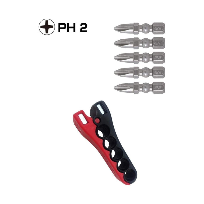 Vessel Tools IBMG30PH2K5 Impact Ball Torsion Bits PH2 x 30 5 Pieces with Magnetic Charge Holder