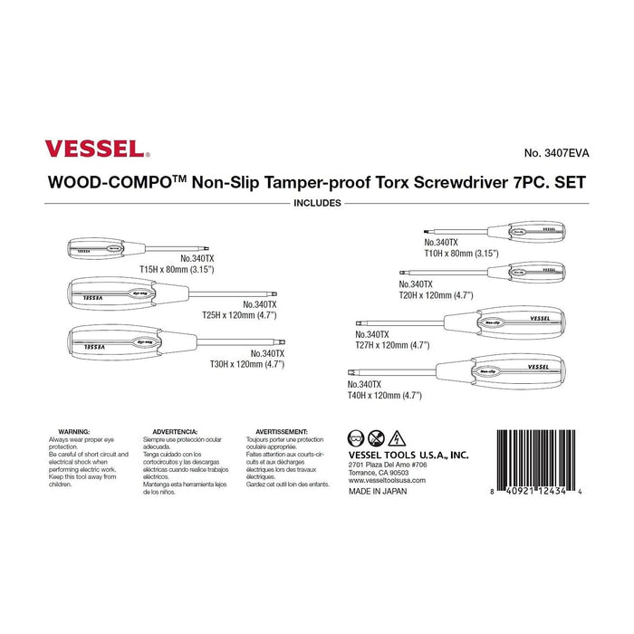 Vessel Tools 3407EVA WOOD-COMPO Non-Slip TORX® Tamper-proof Screwdriver 7 Piece Set
