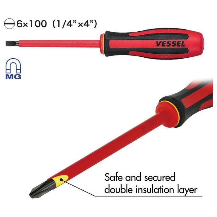 Vessel Tools 960S6100 MEGADORA Insulated Screwdriver No.960, Slotted 6mm