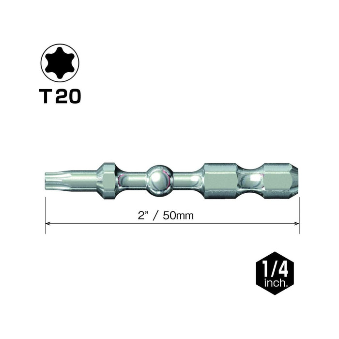 Vessel Tools IBTX2050P25K Impact Ball Torsion Bits T20 x 50, 25 Pieces