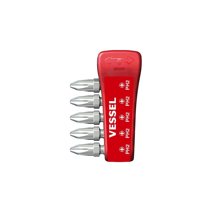 Vessel Tools IBMG30PH2K5 Impact Ball Torsion Bits PH2 x 30 5 Pieces with Magnetic Charge Holder