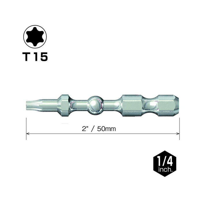 Vessel Tools IBTX1550P25K Impact Ball Torsion Bits T15 x 50, 25 Pieces