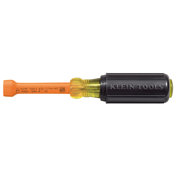 Klein Tools 630-11/32-INS 11/32" x 6.7" Insulated Cushion-Grip Hollow-Shaft Nut , 3" Shank