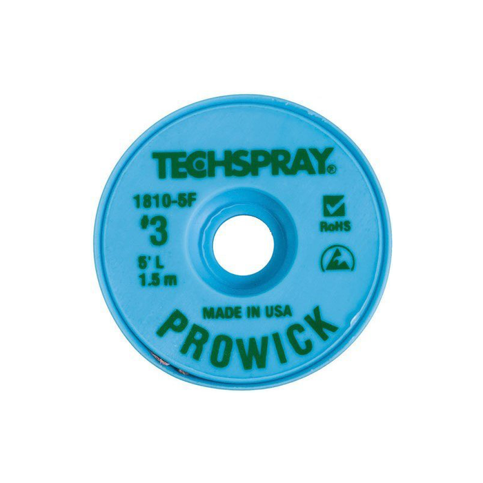 Techspray 1810-5F Pro Wick Rosin Desoldering Braid, .075" x 5' on ESD-Safe Spool