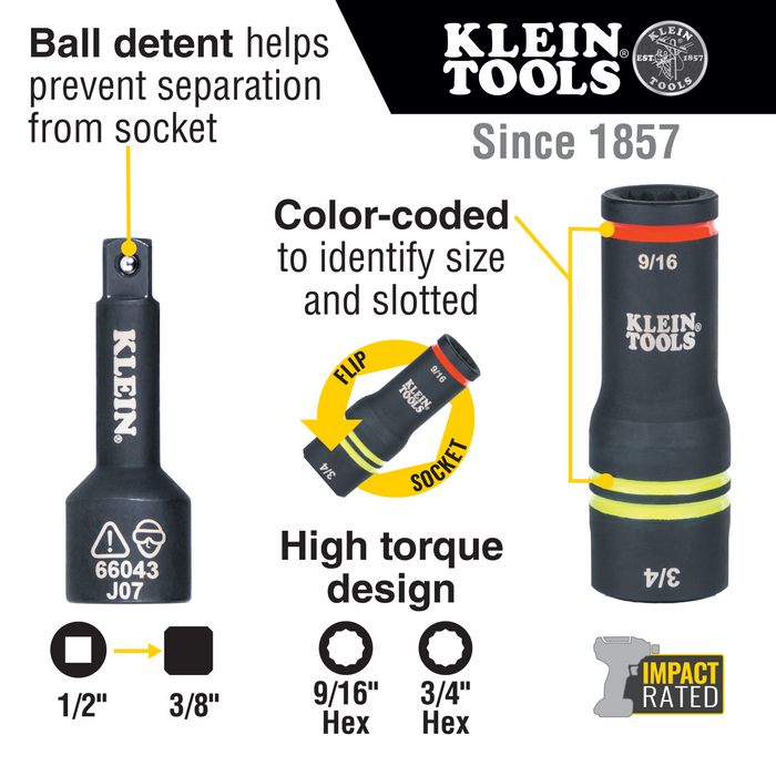 Klein Tools 66044 3-in-1 Flip Impact Socket