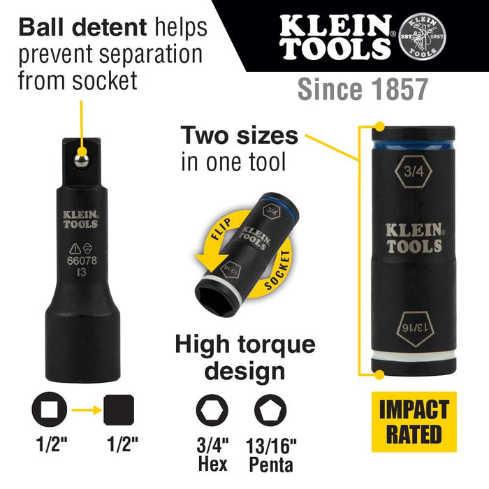 Klein Tools 66080 2-in-1 Penta/Hex Flip Socket with Adapter