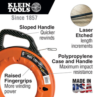 Klein Tools 56002 Depth Finder with High Strength 1/8-Inch Wide Steel Fish Tape, 65-Foot Length