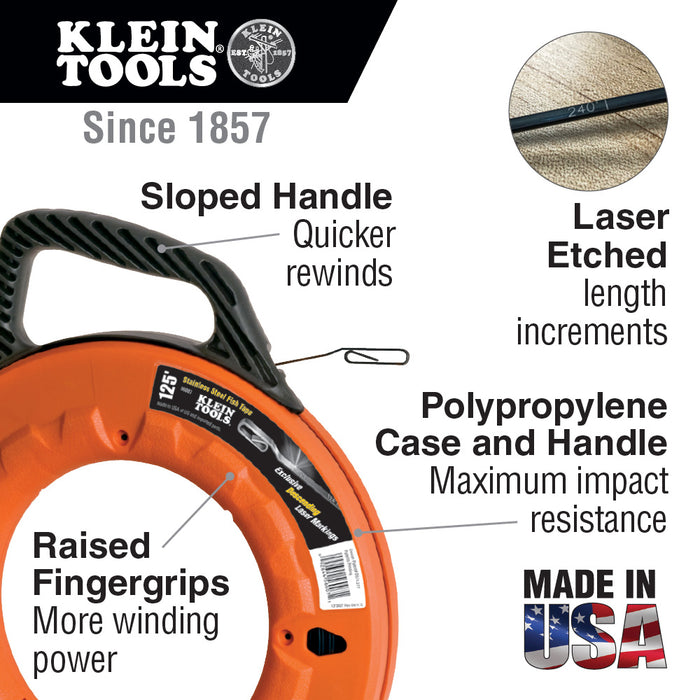 Klein Tools 56002 Depth Finder with High Strength 1/8-Inch Wide Steel Fish Tape, 65-Foot Length