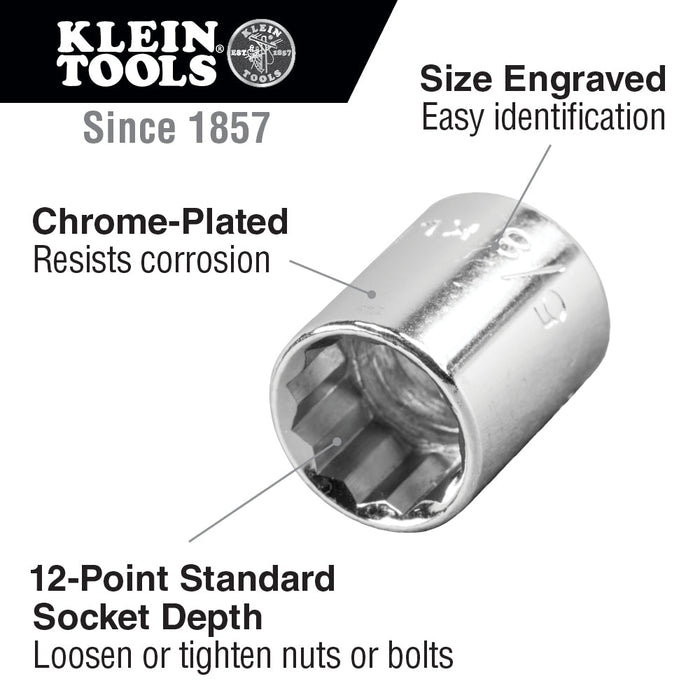 Klein Tools 65704 5/8-Inch Standard 12-Point Socket, 3/8-Inch Drive
