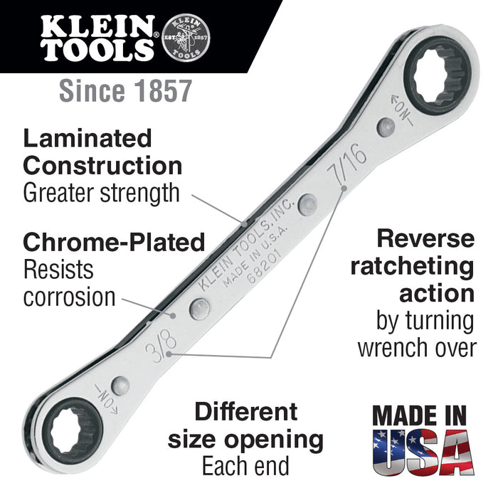Klein Tools 68202 1/2" x 9/16" Ratcheting Box Wrench