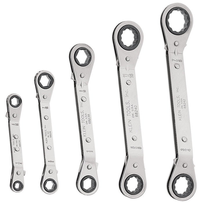 Klein Tools 68245 Fully Reversible Ratcheting Offset Box Wrench Set, 5 Piece