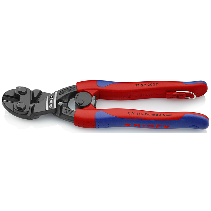 Knipex 71 22 200 T BKA 8" Angled High Leverage Cobolt Cutters, Tether Attachment-Comfort Grip,