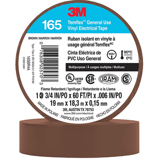 3M Temflex Vinyl Electrical Tape 165, Brown, 3/4 in x 60 ft, 6 mil, 10 Pack