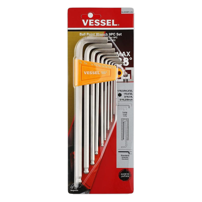 Vessel Tools 8309BPLINU Ball Point Hex L-Key Wrench (Long Type)  9 Piece Set