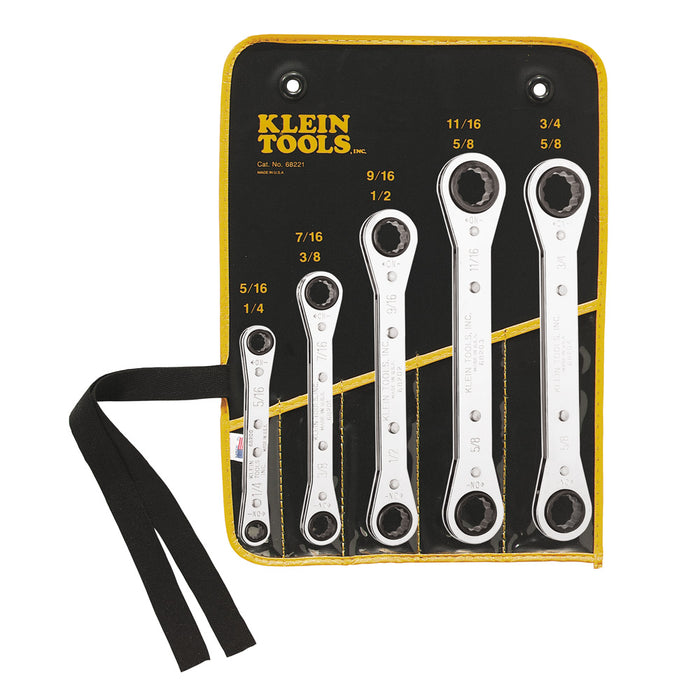 Klein Tools 68221 Ratcheting Box Wrench Set, 5 Piece