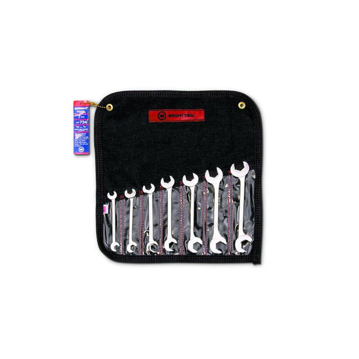 Wright Tool 734 7 Piece 15 & 60 Degrees Double Angle Open End Wrench Set