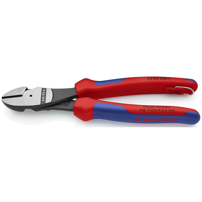 Knipex 74 02 200 T BKA 8" High Leverage Diagonal Cutters, Tether Attachment-Comfort Grip,