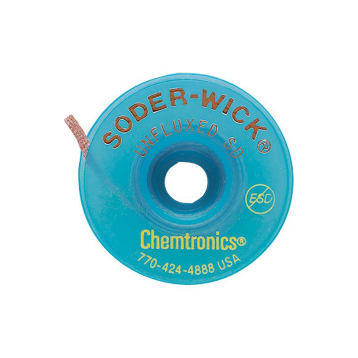 Chemtronics 75-4-10 Soder-Wick Unfluxed Desoldering Braid 0.110" x 10' on Blue ESD-Safe Spool