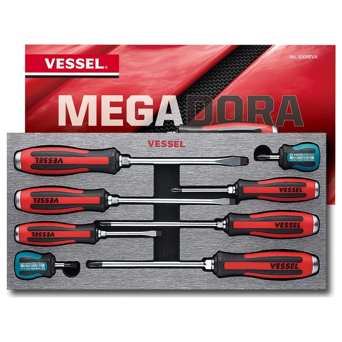 Vessel Tools 9308EVA MEGADORA Tang-Thru Screwdriver Set 8 pieces
