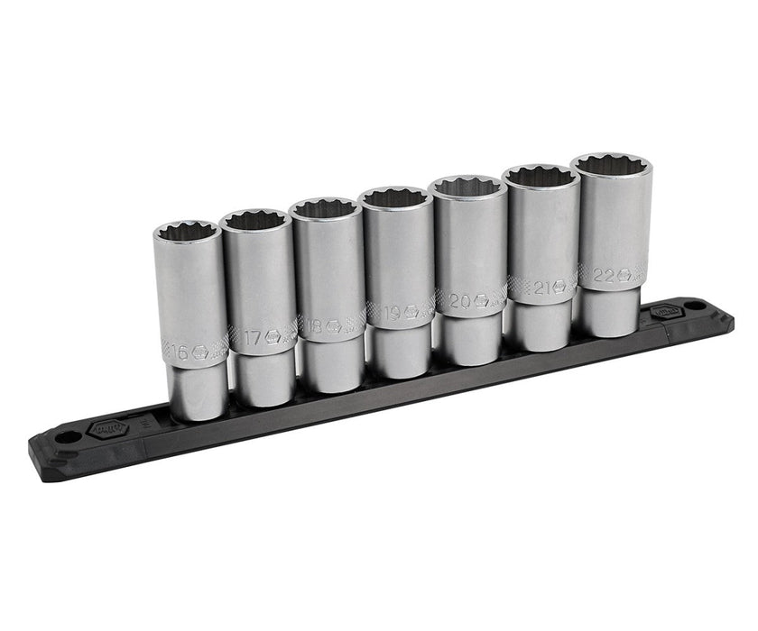 Wiha 33793 3/8" Inch Drive 12 Point Deep Socket Set, 7 - 22 mm with Ratchet and Extensions, 20 Pc.
