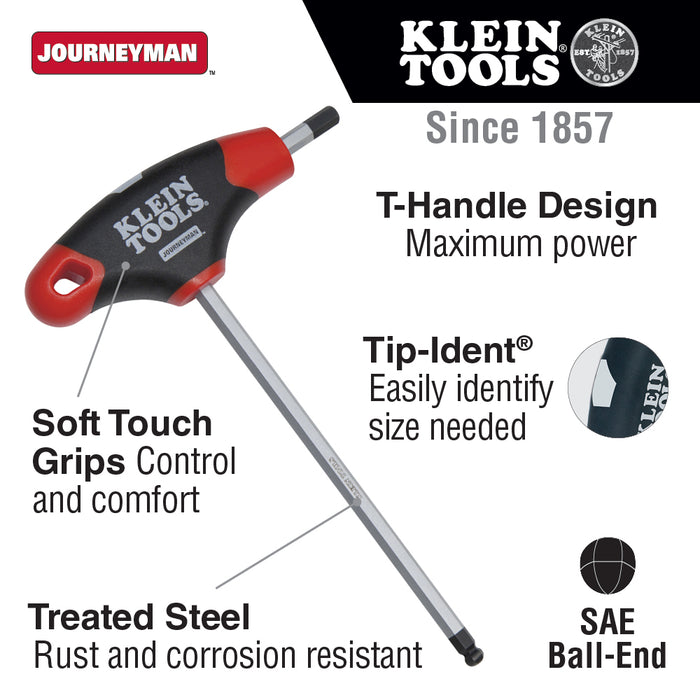 Klein Tools JTH6E07BE 7/64-Inch Ball Hex Key, Journeyman THandle, 6-Inch