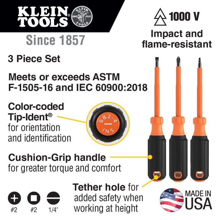 Klein Tools 85073INS Screwdriver Set, 1000V Insulated, 3-Piece