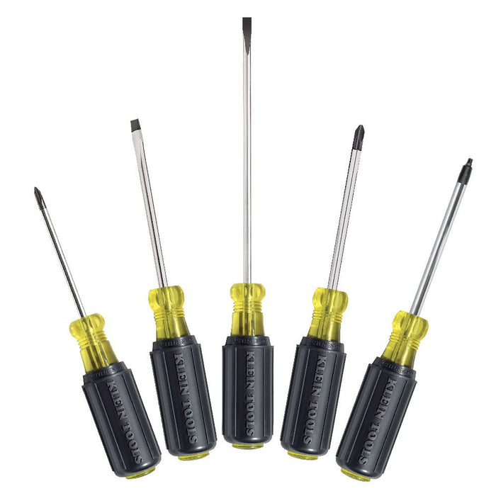 Klein Tools 85445 Screwdriver Set, Slotted, Phillips and Square Tip Drivers, Non-Slip Cushion Grip, 5-Piece s