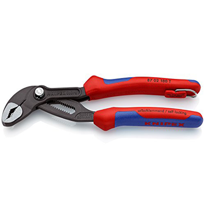 Knipex 87 02 180 T BKA Water Pump Pliers "Cobra" 7,09" with soft handle and tether attachment point