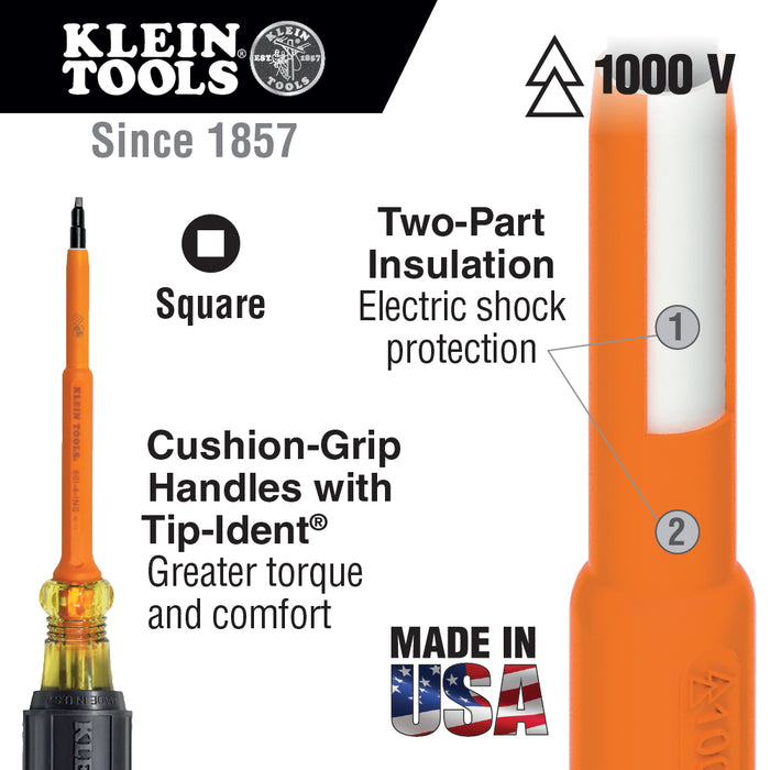 Klein Tools 662-7-INS #2 Square 7'' Shank Insulated Screwdriver