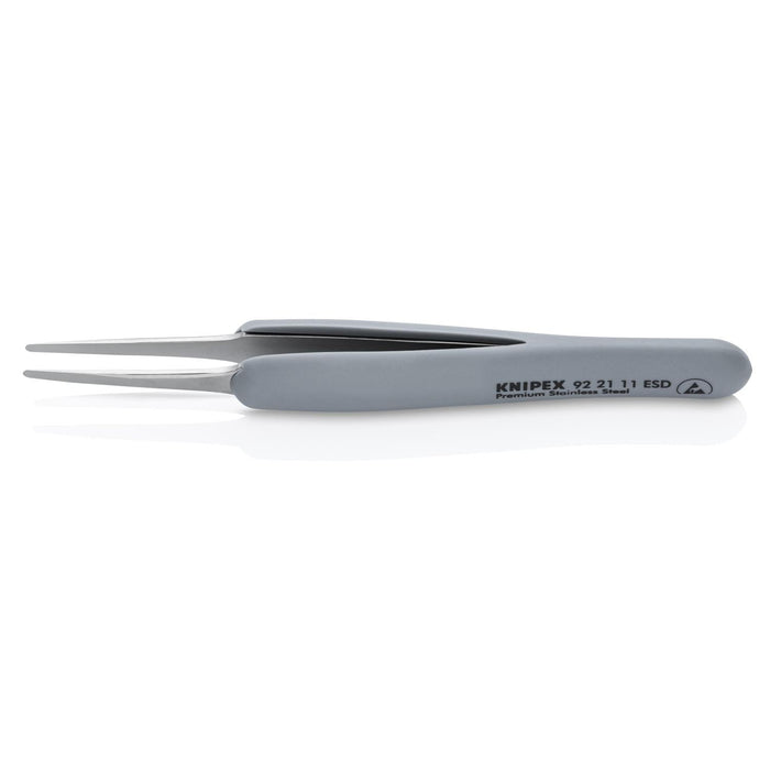 Knipex 92 21 11 ESD Premium Stainless Steel Precision Tweezers, 4" - Blunt Tips