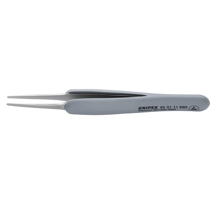 Knipex 92 21 11 ESD Premium Stainless Steel Precision Tweezers, 4" - Blunt Tips
