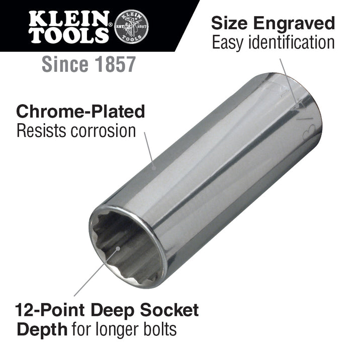 Klein Tools 65830 13/16-Inch Deep 12-Point Socket, 1/2-Inch Drive