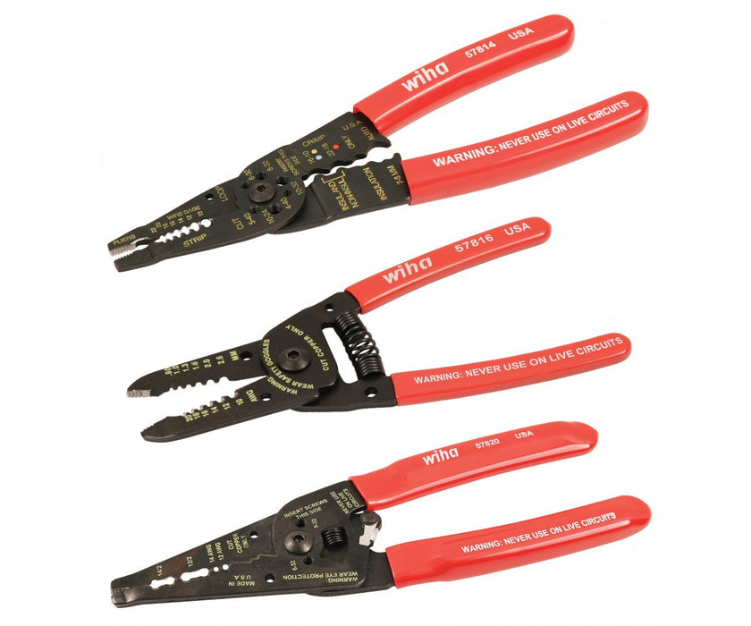 Wiha 57830 3 Piece Classic Grip Wire Strippers and Pliers Set