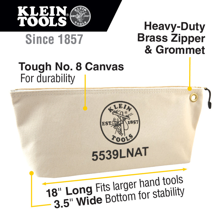 Klein Tools 5539LNAT Canvas Zipper Pouch, 16-Inch Tool Bag Storage Organizer, Natural