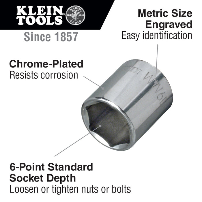 Klein Tools 65919 19 mm Metric 6-Point Socket, 3/8-Inch Drive