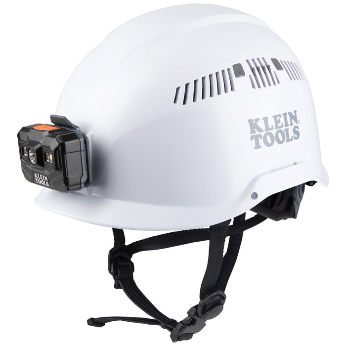 Klein Tools 60150 Safety Helmet, Vented-Class C, with Rechargeable Headlamp, White