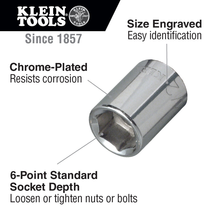 Klein Tools 65607 7/16-Inch Standard 6-Point Socket, 1/4-Inch Drive