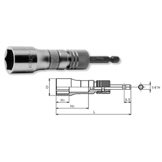 Ko-Ken BD042E-21 Long Socket 21mm 6 Point 111mm Exchangeable Drive shank1/4 Hex Drive