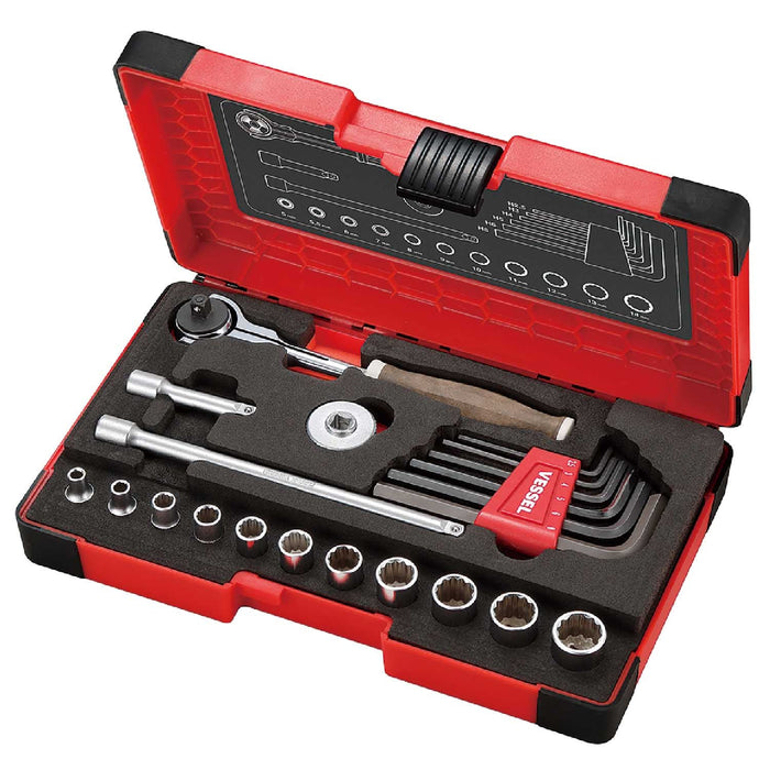 Vessel Tools HRW2004MSW Wood-Compo Swivel Socket Wrench Set, 1/4″ Drive