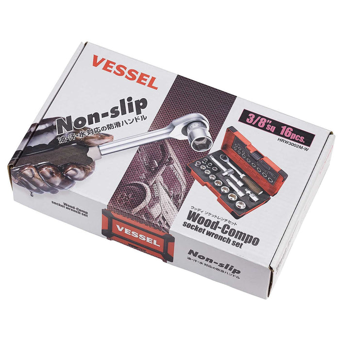 Vessel Tools HRW3002MW Wood-Compo Socket Wrench Set, 3/8" Drive