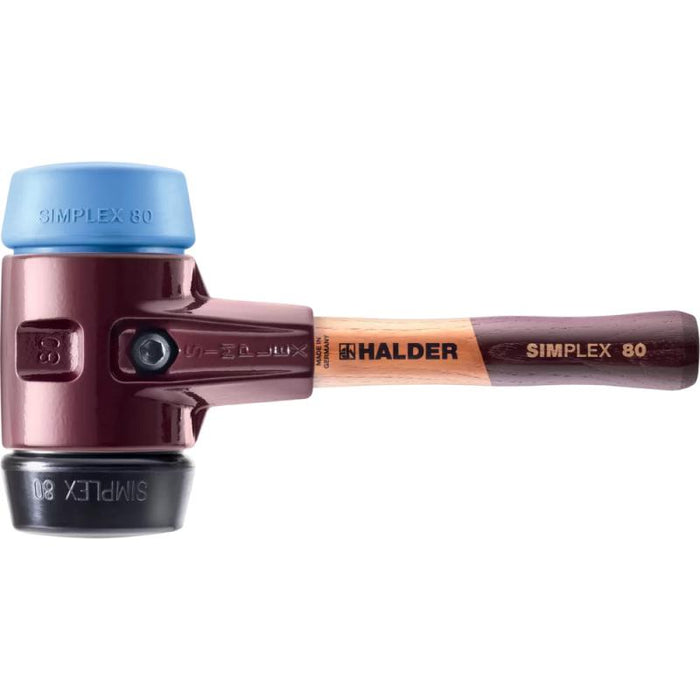 Halder 3012.082 Simplex Mallet with Soft Blue Rubber (non-marring) and Black Rubber Inserts  / Cast Iron Housing and Wood Handle / Short Handle