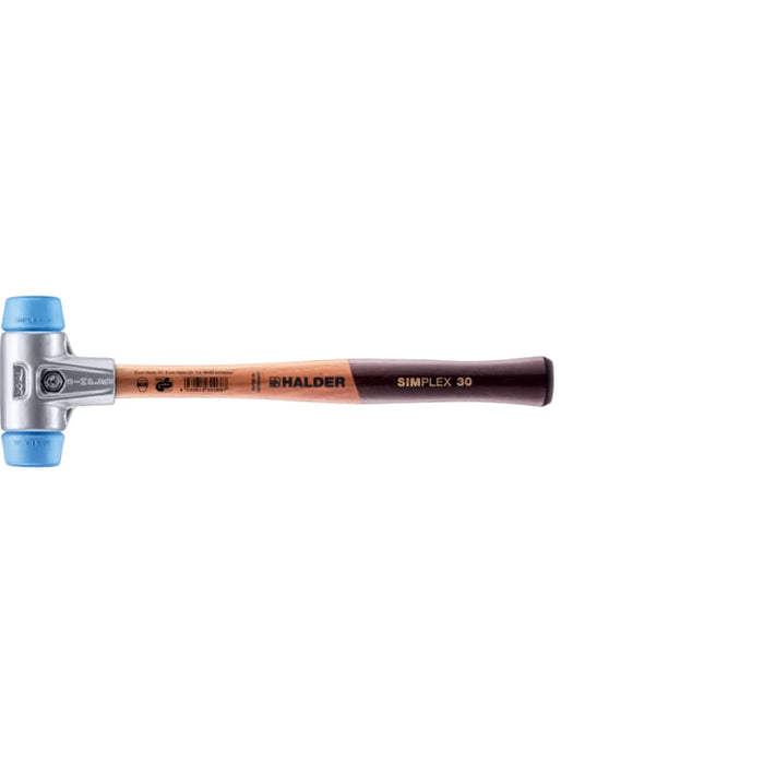 Halder 3101.030 Simplex Mallet with Soft Blue Rubber Inserts Lightweight Aluminum Housing and Wood Handle