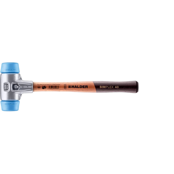 Halder 3101.040 Simplex Mallet with Soft Blue Rubber Inserts, Lightweight Aluminum Housing and Wood Handle