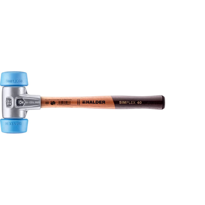 Halder 3101.051 Simplex Mallet with Oversized Soft Blue Rubber Inserts Lightweight Aluminum Housing and Wood Handle