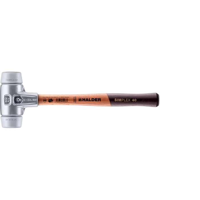 Halder 3103.040 Simplex Mallet with Grey Rubber Inserts, Lightweight Aluminum Housing and Wood Handle